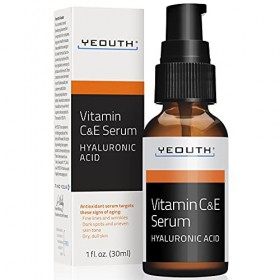 YEOUTH Vitamine C Visage Sérum avec Acide Hyaluronique et de la vitamine E, Anti-âge Sérum pour le Visage Cibles Rides/Taches...
