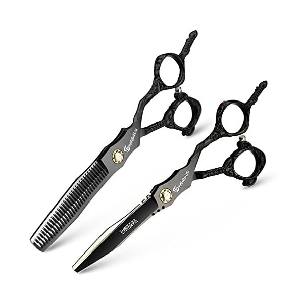 KOAIEZ Black Professionnel De 6,0 Pouces 440C en Acier Inoxydable Ciseaux De Coiffure, Outils De Cisaillement De Coiffeur À S