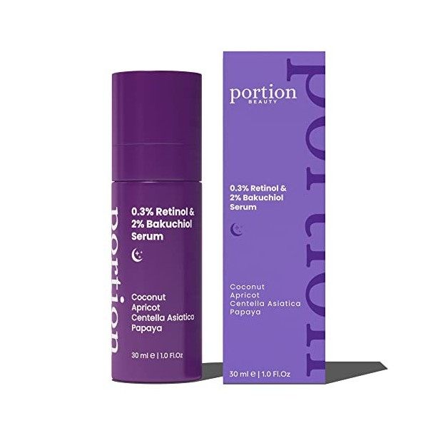 PORTION Retinol Serum Visage - 30ml - 0,3% Retinol & 2% Bakuchiol Sérum - Vegan & Sans Cruauté - Non Parfumé - Anti Âge Inten...