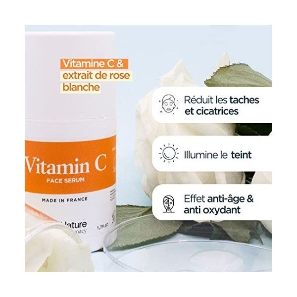 Serum Vitamine C Anti Tache et Cicatrice pour Peaux Sensibles - Serum Anti Taches Brunes Visage et Anti Rides 50 ML - 100% YU...