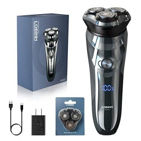 LOBINH Rasoir électrique pour homme, 100 % lavable, rechargeable, étanche, avec tondeuse pop-up, charge rapide, tête flottant