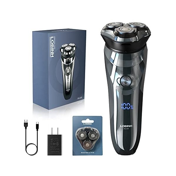 LOBINH Rasoir électrique pour homme, 100 % lavable, rechargeable, étanche, avec tondeuse pop-up, charge rapide, tête flottant