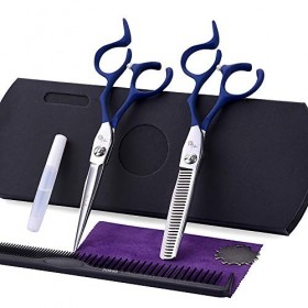DIHAO Ensemble de Ciseaux de Coiffeur, Ciseaux Coiffure Professionnel Kit Ciseaux à Cheveux Professionnels et Ciseaux à effil