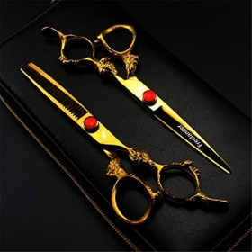 Ciseaux de coupe de cheveux professionnels dorés de 6,0 pouces - Ciseaux à effiler de coiffure Ensemble de poignée de dragon 