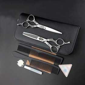 Outils de coupe des cheveux Ensemble de coiffure professionnel de coiffeur de 6 pouces, ensemble de ciseaux à poignée rétro à...