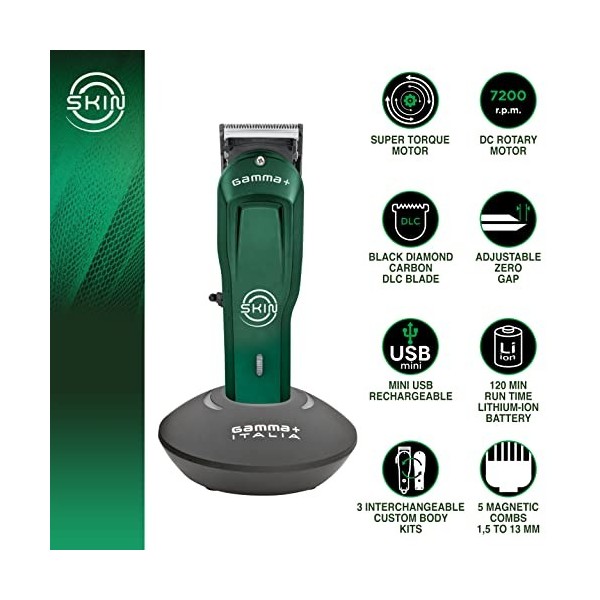 GAMMAPIU SKIN Tondeuse Cheveux Hommes Professionnel, Bulk Balding Clipper, Super Trimmer, Moteur Rotatif, 2 Heures dautonom