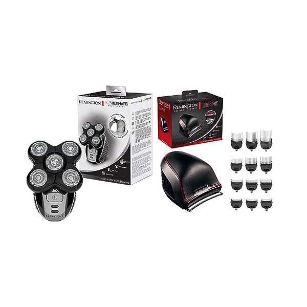 Remington Bundle Set: Rasoir tête chauve RX5 + Tondeuse Cheveux DIY Pro Turbo HC4300 1.5 à 25 mm, Technologie CurveCut : lam