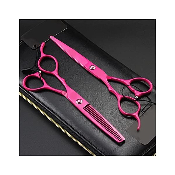 NC Ciseaux gauchers 6 Pouces Rose Rouge, Ciseaux de Coiffure Professionnels, Outils de Coiffeur à Ciseaux Fins et Droits Cou