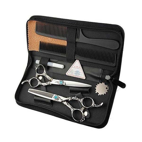 WYGC Scissors Ciseaux Coiffure Professionnel Tranchant Acier Inoxydable Manche Vintage Gravé Combinaison Set  for Barber Shop