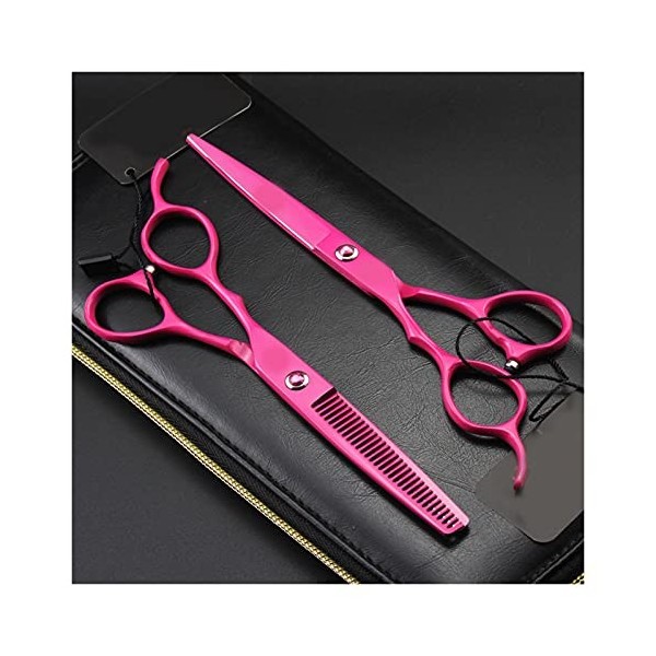 Ciseaux gauchers roses rouges de 6,0 pouces, ciseaux de coiffure, ciseaux fins et droits couleur : amincissement coupe 