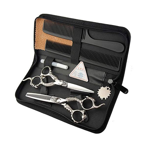 WYGC Scissors Ciseaux Coiffure Professionnel Tranchant Acier Inoxydable Manche Vintage Gravé Combinaison Set  for Barber Shop