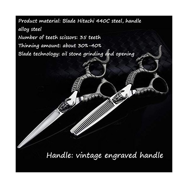 WYGC Scissors Ciseaux Coiffure Professionnel Tranchant Acier Inoxydable Manche Vintage Gravé Combinaison Set  for Barber Shop