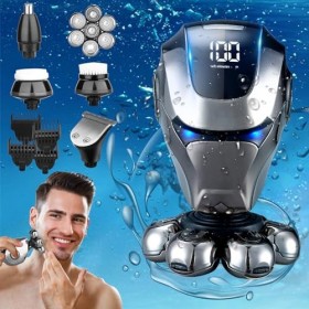 Rasoir de tête électrique 7D pour homme chauve, rasoir rotatif 9 en 1 avec poils de nez, tondeuse pour les favoris, brosse po