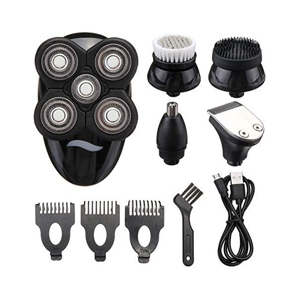Rasoir électrique pour homme, 5 en 1 4D rechargeable à tête chauve, rasoir électrique à usage humide et sec, étanche, multifo