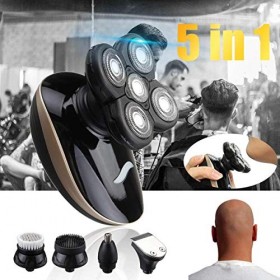 Rasoir électrique pour homme, 5 en 1 4D rechargeable à tête chauve, rasoir électrique à usage humide et sec, étanche, multifo
