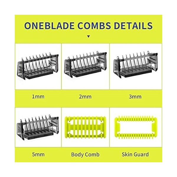 Lot de 6 peignes de guidage pour tondeuse Philips One Blade & OneBlade Pro QP2520 QP2530 QP2620 QP2630 QP6510 QP6520