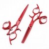 Ciseaux De Coupe De Cheveux, 6 Pouces Rouge Professionnel Salon Japonais En Acier Inoxydable Coupe Amincissement Barber Cheve