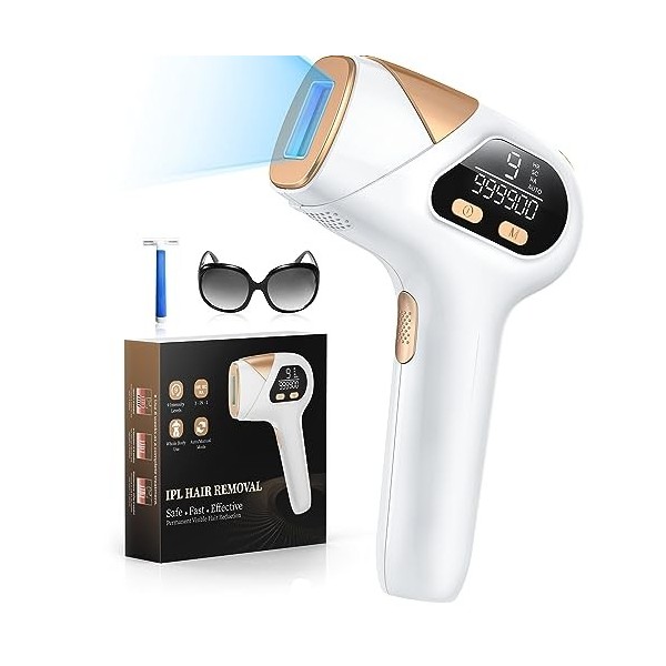 Glattol IPL Hair Removal with 9 Intensity Level, 3 in 1 Laser Hair Removal Device with HR/SC/RA, 999,900 Light Pulses for Fac