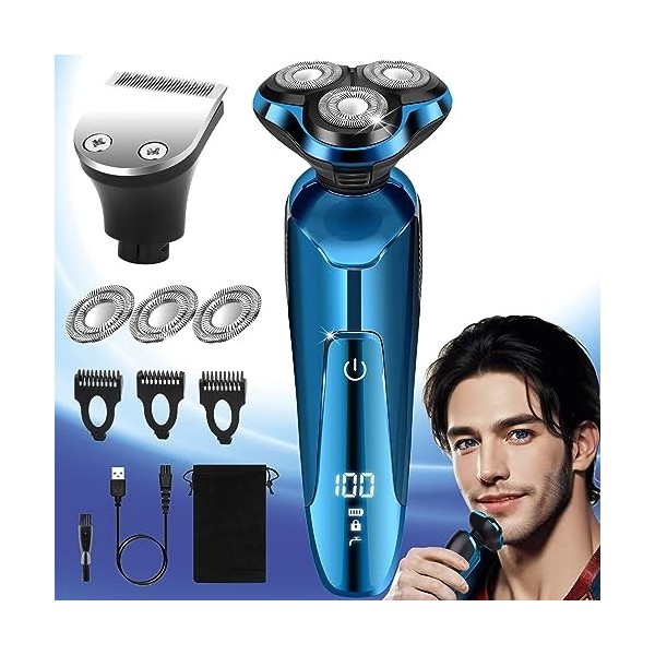 Rasoir électrique pour homme, 2023 Rasoir électrique pour homme avec écran LED rotatif/étanche/rechargeable, Rasoir électriqu