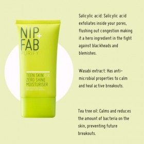 Nip+Fab Teen Skin Fix Zero Shine, Crème Hydratante pour le Visage à la Niacinamide et à lExtrait de Wasabi Antioxydant, Trai ...
