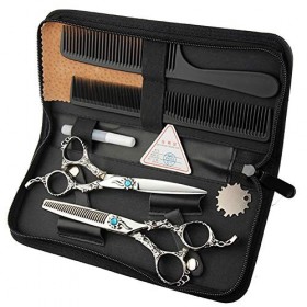 Ciseaux de coiffure Ciseaux de coiffeur Ensemble professionnel en acier inoxydable avec poignée gravée vintage pour salon de 