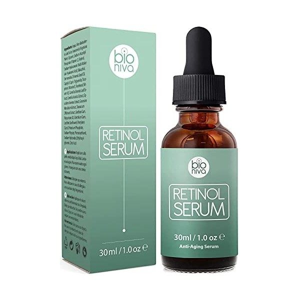 Bioniva Sérum visage Retinol - Système dadministration de rétinol de liposomes, Vitamine C & Acide Hyaluronique végane - ant ...