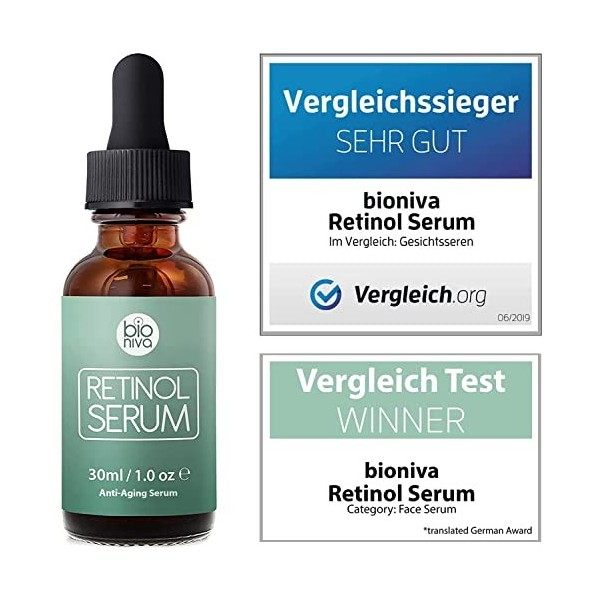 Bioniva Sérum visage Retinol - Système dadministration de rétinol de liposomes, Vitamine C & Acide Hyaluronique végane - ant ...