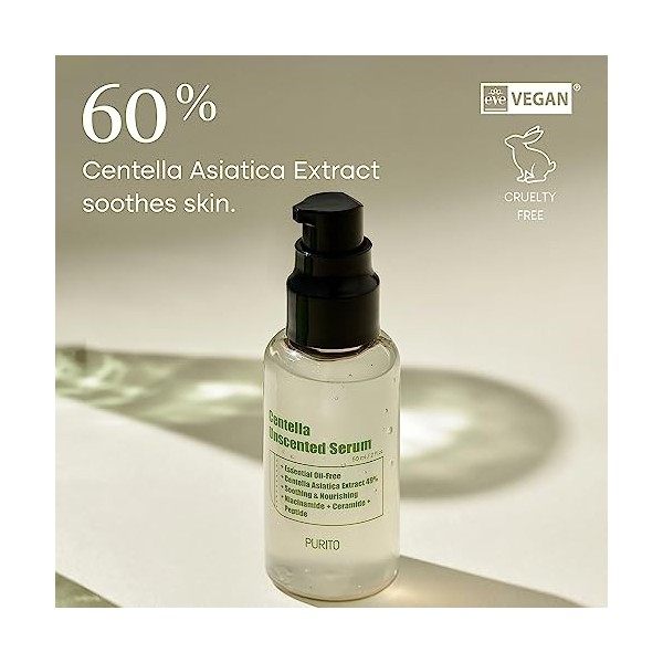 PURITO Centella Sérum non parfumé pour le visage Centella Asiatica Sérum apaisant apaisant 60 ml Crème Jour et Nuit