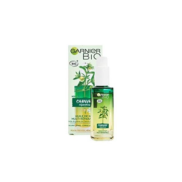 Garnier Bio - Huile de Nuit Multi-Réparatrice Visage - Au Chanvre Nourrissant & Vitamine E - Peaux Stressées & Sensibles - 30...