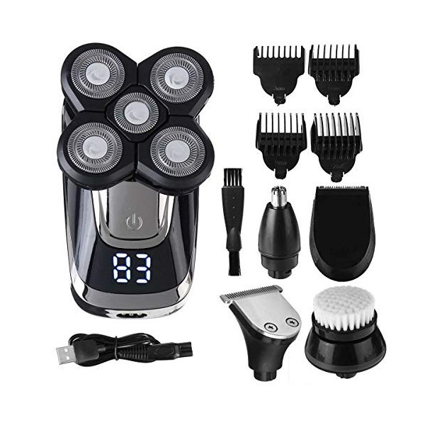 Rasoir électrique pour homme, 5 en 1 rechargeable par USB, lavable, cinq têtes flottantes, tondeuse à cheveux, nez, oreilles,