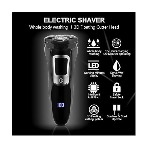 Rasoir électrique pour homme, rasoir électrique pour tout le corps lavable, rechargeable, rasoir électrique pour homme, tonde