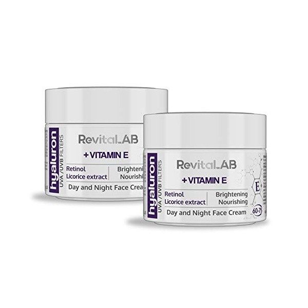 RevitaLAB - Hyaluron - Crème de jour et de nuit anti-âge, enrichie en vitamine A, vitamine E, acide hyaluronique et filtres à...