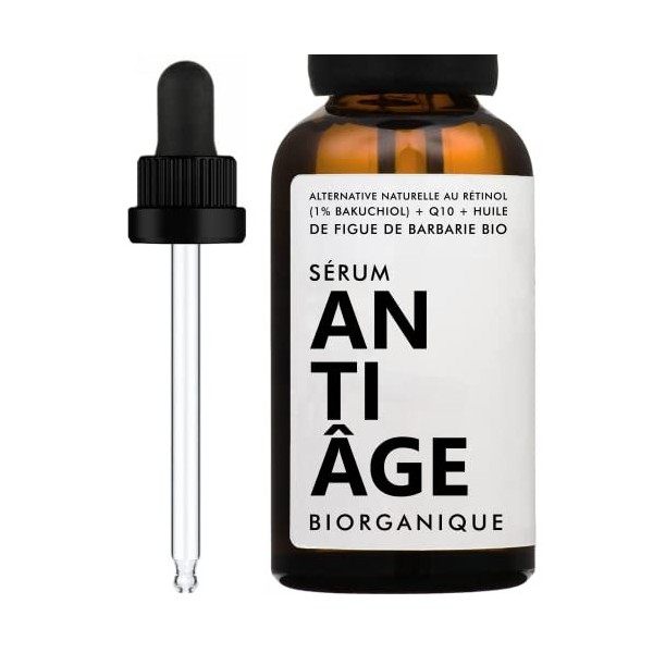 Sérum Visage ANTI-ÂGE | 100% naturel | Avec Bakuchiol 1% alternative naturelle au rétinol + Huile de figue de barbarie BIO C...
