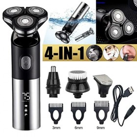 Rasoir électrique pour homme, rasoir électrique 4 en 1 rechargeable pour homme, rasoir à barbe, tondeuse à barbe à double usa