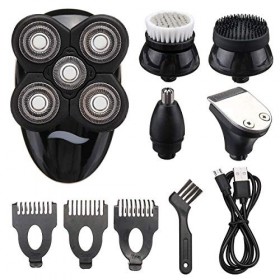 Rasoir électrique pour homme, 5 en 1 rechargeable, cinq têtes flottantes, tondeuse à cheveux, nez, oreilles, brosse de nettoy