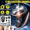 Rasoir électrique pour homme, 5 en 1 rechargeable, cinq têtes flottantes, tondeuse à cheveux, nez, oreilles, brosse de nettoy