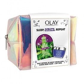 Sleep, Glow, Repeat. Olay + Aussie Giftset. Olay Retinol24 Night Moisturiser 50ml + Aussie Calm the Frizz Hair Mask with Cap ...