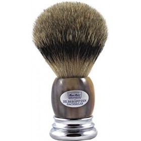 Hans baier Exclusive blaireau de rasage Argent pointe Real corne clair avec Pied en métal