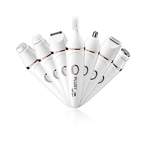 Pluxy Epil Pro™ 3.0 Épilateur visage sans fil rechargeable pour femme 7 en 1 Kit de rasage pour le visage, les mains, les jam