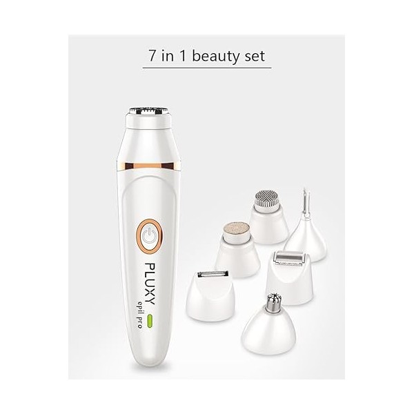 Pluxy Epil Pro™ 3.0 Épilateur visage sans fil rechargeable pour femme 7 en 1 Kit de rasage pour le visage, les mains, les jam