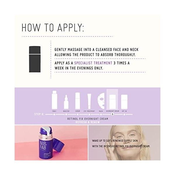 Nip + Fab Retinol Fix Overnight 0.1% Retinol Cream | Crème de Nuit au Rétinol | Crème Hyperpigmentante | Crème Anti-rides | A...