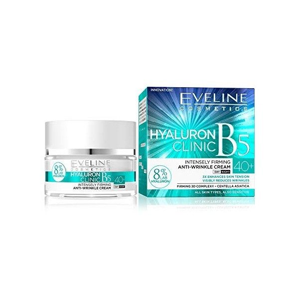 Eveline Cosmetics Hyaluron Clinic Crème Raffermissante Liftante Anti-Rides 40+ | 50ml | Sérum Anti-Âge Pour Peaux Matures Crè...