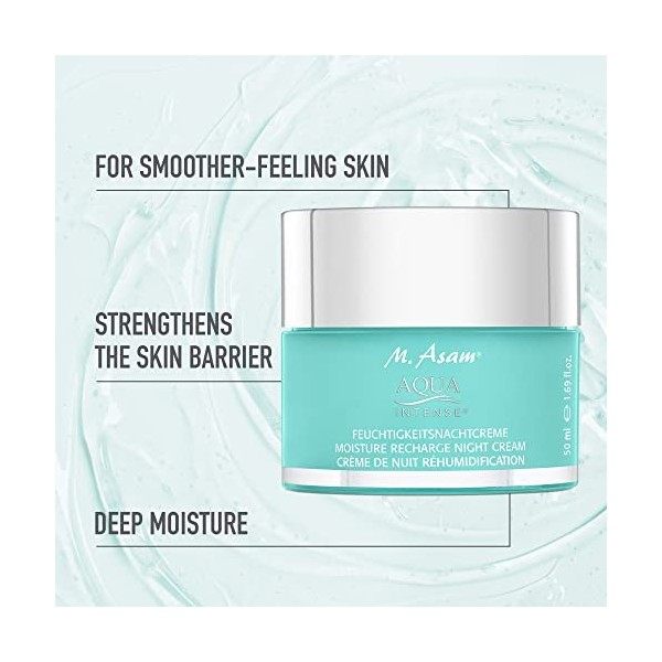 M. Asam AQUA INTENSE Crème de nuit acide hyaluronique 50ml – Hydrate, lisse et repulpe, pour un teint frais et reposé au ré C...