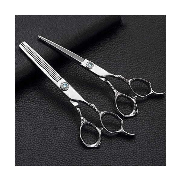 Ciseaux de barbier ciseaux de coiffure de 6 pouces cisaille plate en acier inoxydable + ciseaux à dents ensemble de ciseaux d