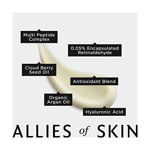 Allies of Skin Retinal & Peptides Repair Night Cream: Retinaldehyde, Hyaluronic Acid, Argan Oil. Overnight Mask. Antioxidant.