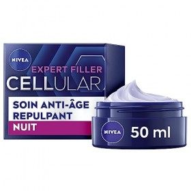 NIVEA Hyaluron Cellular Filler Soin de Nuit +Fermeté 1 x 50 ml , crème anti-âge enrichie en Magnolia et Acide Hyaluronique, ...