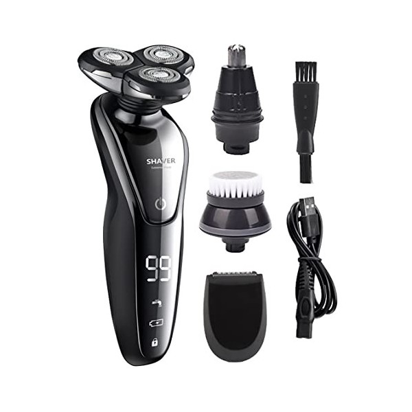 Rasoir électrique 4 en 1 pour homme, tondeuse à barbe électrique 4D rechargeable par USB, tondeuse à cheveux professionnelle 