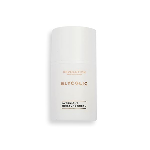 Revolution Skincare London, Glycolic Acid Glow Overnight, Crème pour le Visage, 50ml Crème Jour et Nuit