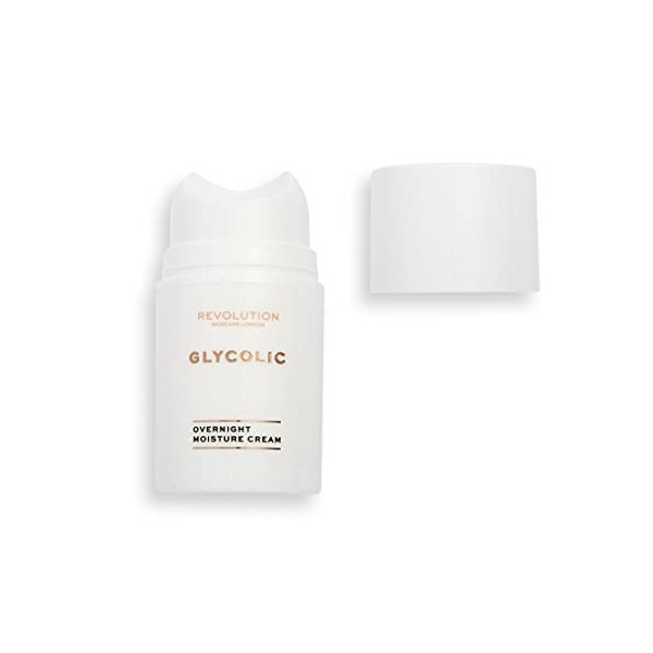 Revolution Skincare London, Glycolic Acid Glow Overnight, Crème pour le Visage, 50ml Crème Jour et Nuit