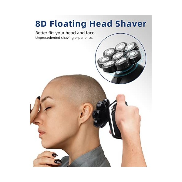 Head Shaver 8D - Rasoir électrique pour homme chauve avec tête humide et sèche - Sans fil, rechargeable, design ergonomique -